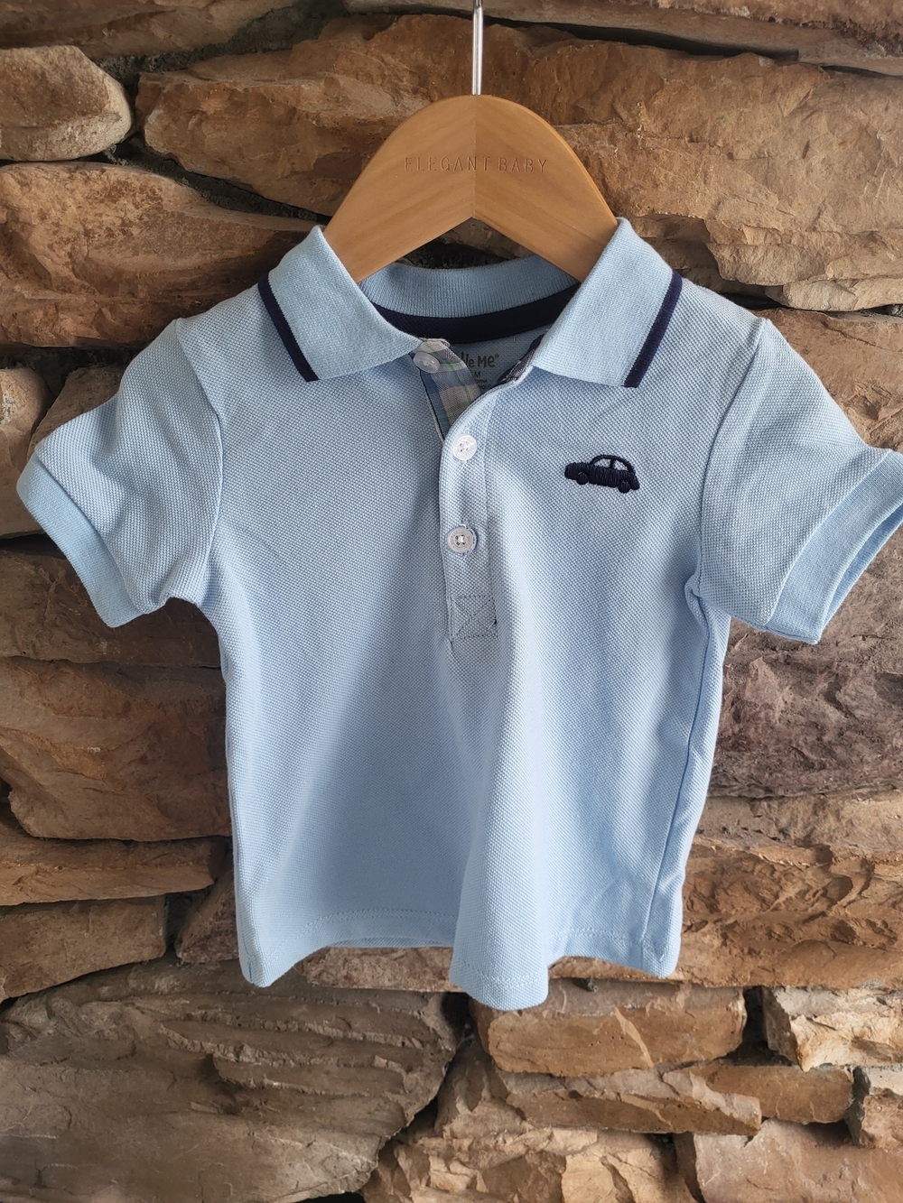 Light Blue Polo Shirt with Car Embroidery For Baby Boy 12m